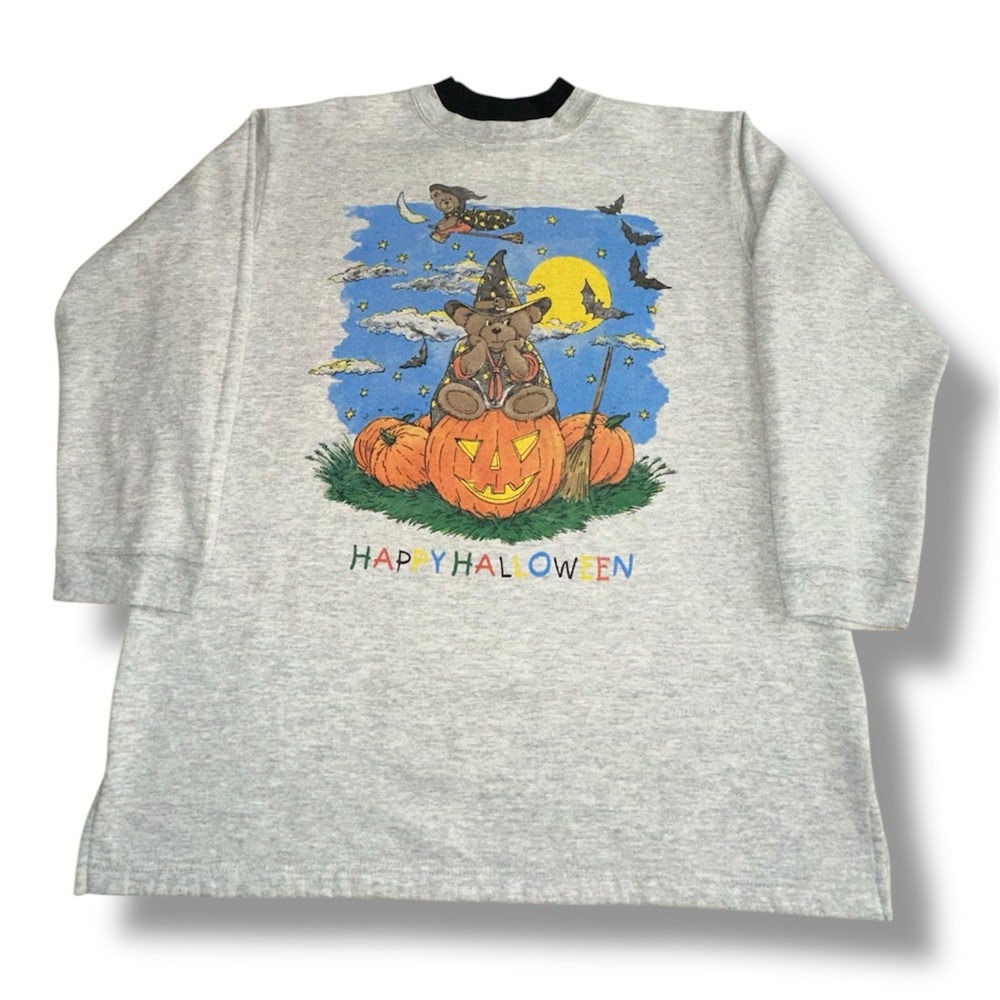 Women’s Basic Editions Plus Happy Halloween Teddy Bear Sweatshirt